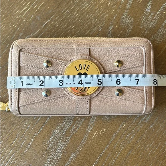 LOVE MOSCHINO Genuine Leather beige studded zip-around gold-tone Wallet - Picture 10 of 15